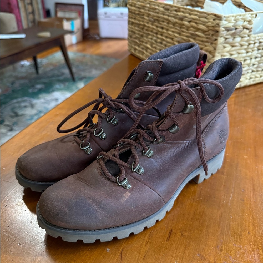Timberland Brown Leather Hiking Boots Ankle-High Lace-Up